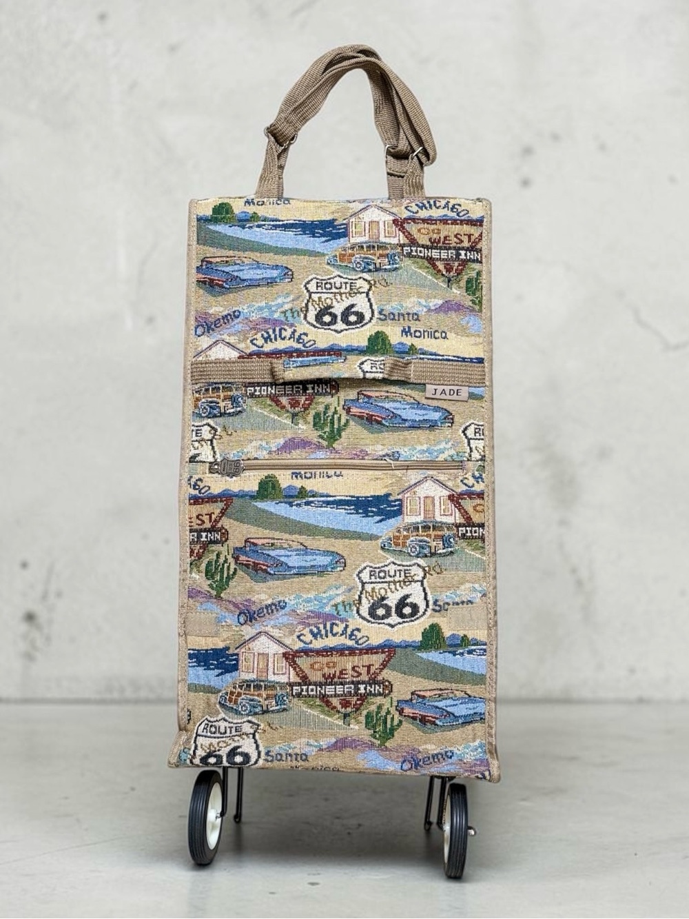 Vintage Rolling Bag Route 66 Tapestry Travel Shopping Folding Foldable